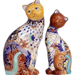 Statue Garden Cat Statue, Outdoor Garden Sculpture Decoration Ceramic Handmade Painted Cat Statue Animal Ornaments Courtyard Balcony Display